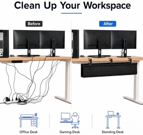 35.4-Inch Under Desk Cable Management Tray, No-Drill Clamp-On