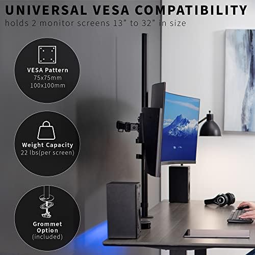 VIVO Dual Monitor Stand Up Desk Mount Extra Tall 39 inch Pole, Fully Adjustable Stand for up to 32 inch Screens, Black, STAND-V032T