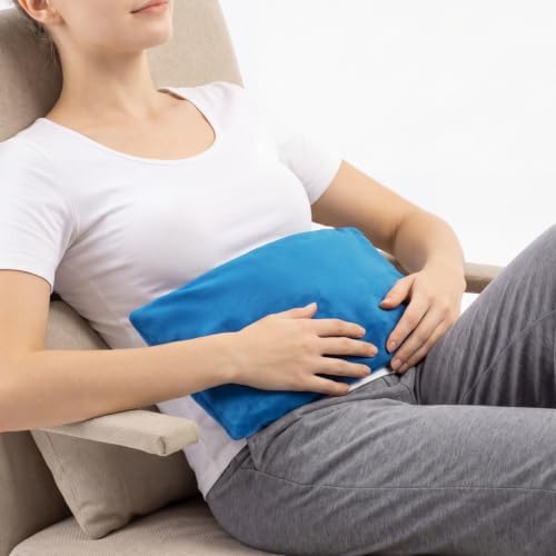 Microwavable Heating Pad with Washable Cover, 8 x 18 Microwave Heating Pad for Neck and Shoulders, Moist Heat Bean Bag Warm Compress for Knee, Joints, Wrist, Abdomen (Light Blue)