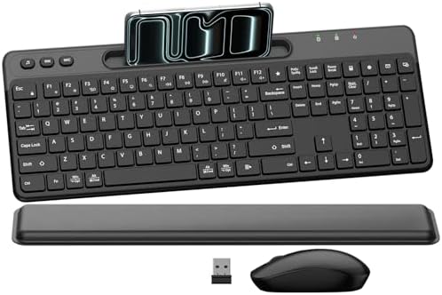 Wireless Keyboard and Mouse Combo,Soft Wrist Rest,Phone Holder(Black)