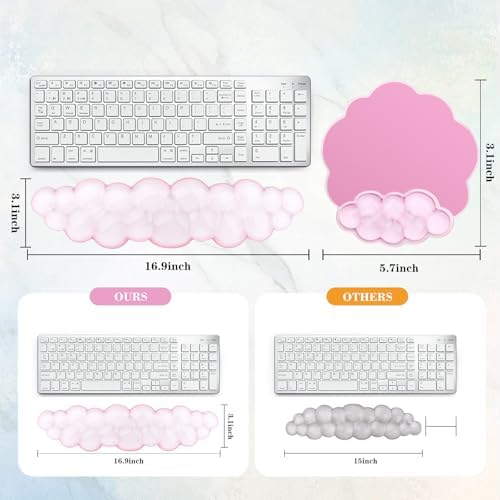Gel Cloud Keyboard and Mouse Wrist Rest, Cute Wrist Support and Arm Support Rest for Typing Pain Relief，Suitable for Office/Computer/Laptop/Gaming Set-Pink