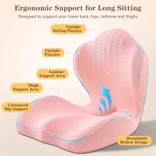 Ergonomic Seat Cushion with Back Support, Pink
