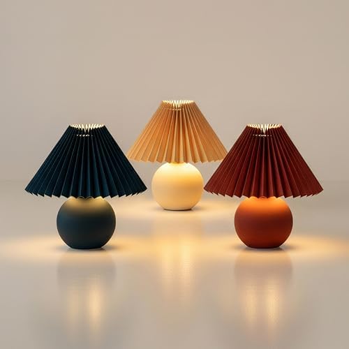 Brightech Serena LED Table Lamp - Small 10" Modern Ceramic Lamp with Pleated Shade for Bedside, Nightstand, Desk - Mini Night Light with Cozy Soft White Light for Living Room, Bedroom - Maroon Red