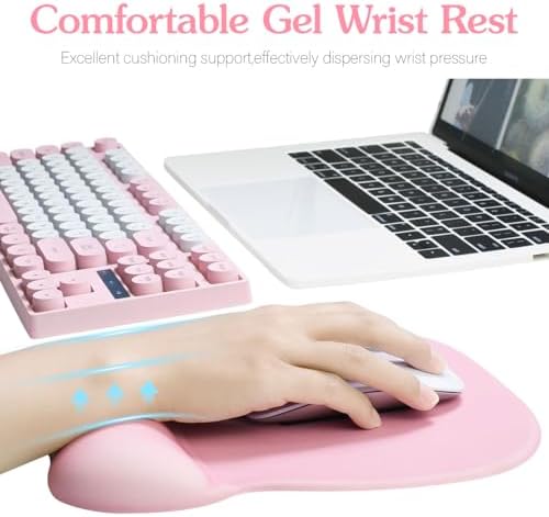 Office Mouse pad with Gel Wrist Rest, 9.2 x 8.1 in, Pink