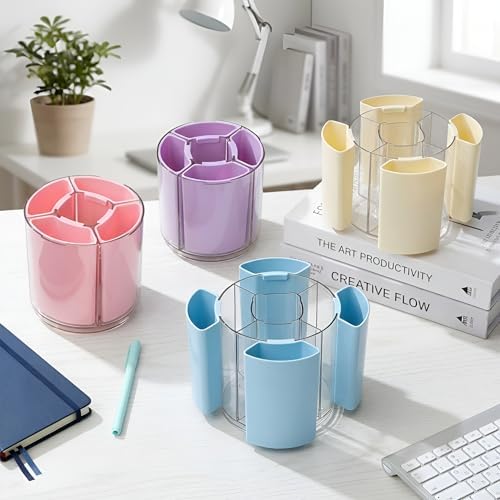 Comix 360° Rotating Pen Holder for Desk, Blue Pencil Holder with 5 Slots
