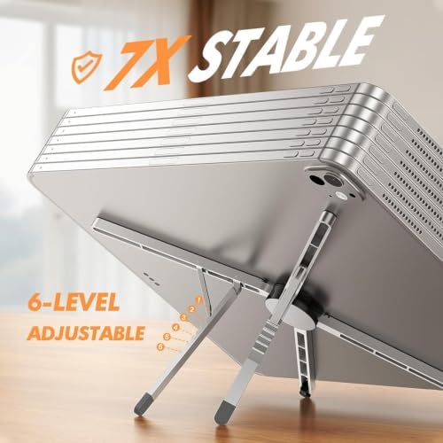 [Ultra-Slim] Foldable Portable Laptop Stand for Desk, 6 Level Height Ergonomic Laptop Riser for Business Trip Library Cafe Computer Holder fit 10-15.6" MacBook Neo Air HP Dell Lenovo - Silver