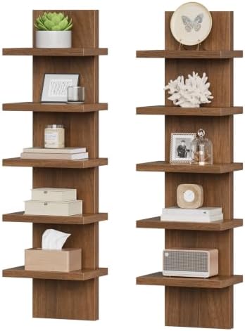 HOOBRO 5 Tier Wall Shelf Unit for Storage, 2 Pack Floating Shelves for Wall
