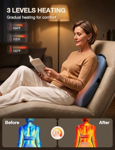 Back Massager with Heat 5D Shiatsu Kneading Neck Massage for Pain Relief