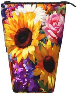 Sunflower Flower and American Flag Standing Pencil Case