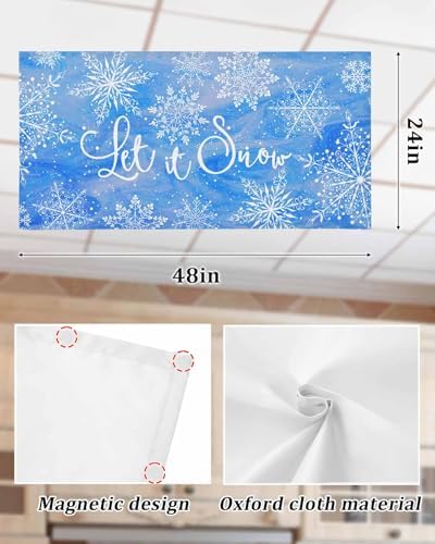 Blue Snowflake Magnetic Fluorescent Light Covers for Ceiling Lights 2 x 4 Feet,Christmas Winter Festival Xmas Modern Office Classroom Kitchen Drop Ceiling Light Covers Lighting Shade Panel 1 Pack