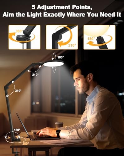 Desk Lamp, ZAPLIT 10W LED Desk Light with Clamp & Adjustable Arm for Home Office, Touch Control Eye-Care Light for Reading with 5 Color Temps (1700K-6000K) & 10 Brightness, Timer, USB Adapter Included