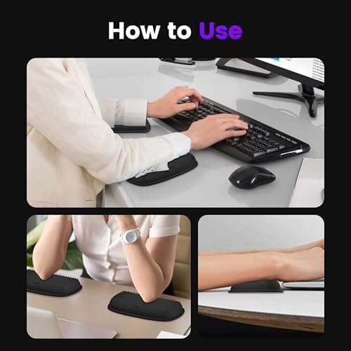 MEKASS Elbow Pad for Desk, Large Size Memory Foam Elbow Rest Padding with Non-Slip, Ergonomic Desk Edge Cushion, Armrest Pad Wrist Rest Comfort Support for Office Home (2 Pcs Black)