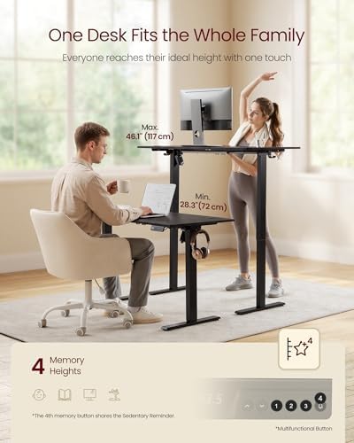 VASAGLE Electric Standing Desk, Height Adjustable, 47.2 x 23.6 Inches