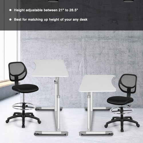 GIANTEX Tall Office Chairs Set of 2, Drafting Chair with Back, Height Adjustable Home Office Chair on Wheels, Ergonomic Computer Standing Desk Chair with Footrest Ring for Bedroom, Black