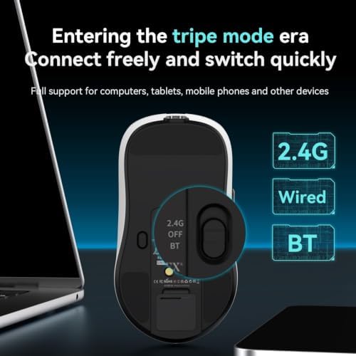 AJAZZ AJ159P MC Wireless Gaming Mouse, PAW3311 Sensor 1000 Rate, 12000 DPI, 2.4 GHz/USB-C/Bluetooth, RGB Charging Dock, 400 mAh Battery, Ultra-Lightweight 56-gram Design, Compatible with PC and Mac