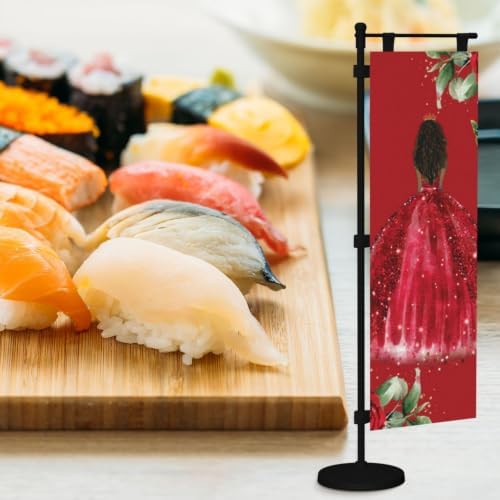 Red Roses Floral Brown Princess Dress Deluxe Desk Flag Set, 12 x 4 Inch Miniature Table Flag with 14" Pole & Stand Base