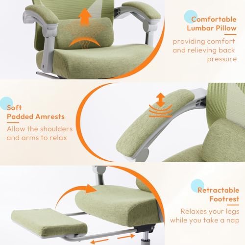 Home Office Desk Chair, Comfortable Mesh Chair with Foot Rest, Light Green