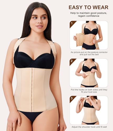 URSEXYLY Back Brace Posture Corrector for Women Adjustable Full Back Support Shoulder Straightener Upper and Lower Back Pain Relief(Beige,XL)
