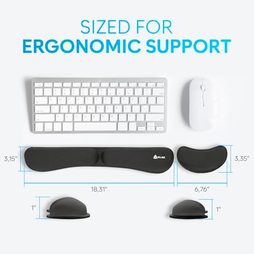KLIM Mouse & Keyboard Wrist Rest Set - Silky Gel Memory Foam - Ergonomic Wrist Rest for Computer Keyboard, Wrist Pad for Keyboard + Wrist Rest for Mouse - for Gaming and Office - Pain Relief - Black