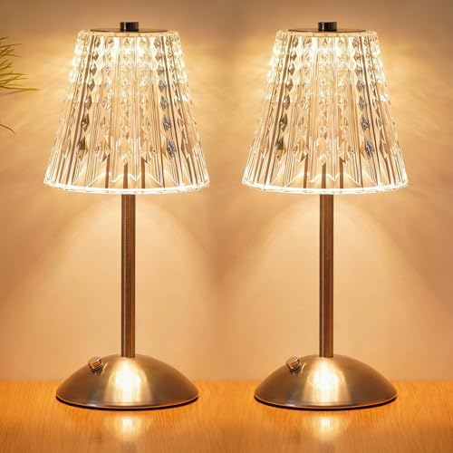 Nusogon 2 Pack Cordless Touch Table Lamp, LED Rechargeable Small Dask Lamp