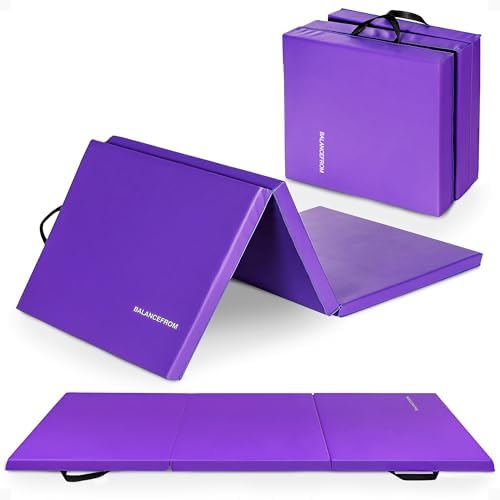 BalanceFrom 6x2 Feet 3-Panel Folding Gymnastics Mat – 2-Inch Thick Pad with Vinyl Surface and Carrying Handles for Tumbling, Yoga, Pilates, Home Workouts, and Martial Arts