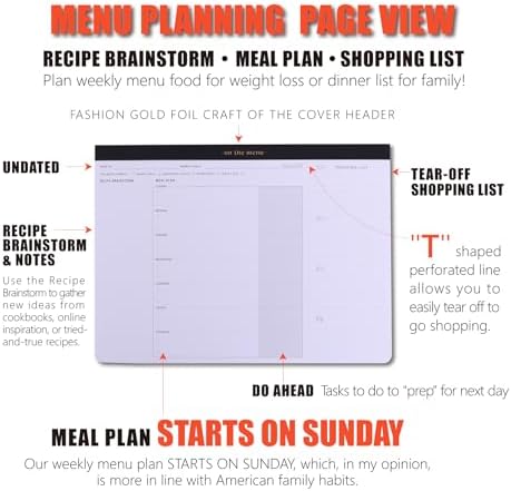 Weekly Meal Planner w/ Recipes & Grocery List-Magnetic Notepad for Fridge