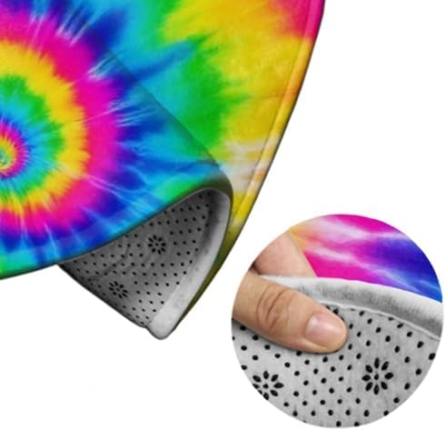 Fashion Round Area Rug Large Non Slip Carpet, Red Blue Yellow Spiral Tie Dye Rainbow Unisex Home Decor Mat