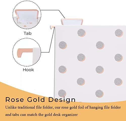 Y YOMA Rose Gold Hanging File Folders, Letter Size, 12 Pack Decorative Paper Hanging Folders with 1/5-Cut Adjustable Tabs, Desktop Filing Ideal for Home and Office Organization, 3 Design