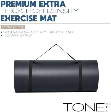 Tone Fitness 1" Extra Thick Yoga Mat, Exercise & Pilates Mat with Strap