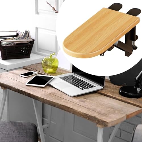 Desk Extension Tray, Clamp on Keyboard Tray for Office and Home, Space Saving Folding Table Arm Rest, Workstation Organizer, Wood 2 Clamp, 31.5cmx14.5cm