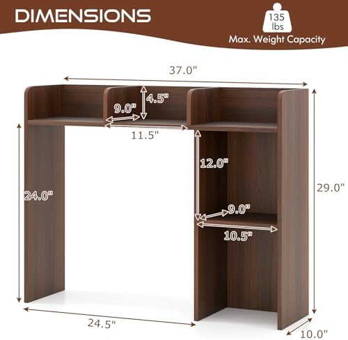 Tangkula Desktop Bookshelf, Countertop Storage Hutch with Shelves for Computer Desk, Desk 3-Tier Display Rack, Multipurpose Wood Desktop Hutch Storage Organizer for Dorm Office (Walnut)
