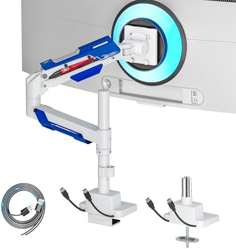 ARES WING Ultrawide Monitor Arm with USB for 24 to 57 Inch Screen, White