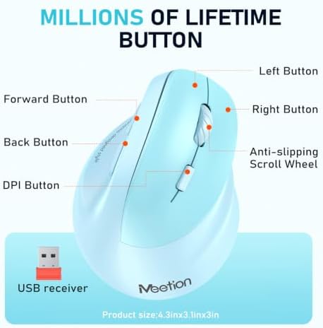 MEETION Ergonomic Wireless Vertical Mouse, Rechargeable, Blue
