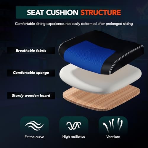 BestOffice Gaming Chair with Massage, Ergonomic Office Desk Chair, Adjustable Lumbar Support & Headrest,Computer Task Chair, 360° Swivel for Adults (Blue)