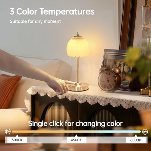 Shenmoyl Tulip Table Lamp with 5200mAh Battery & Touch Control, Cordless Small Table Lamp with 3 Colors, Dimmable Rechargeable Table Lamps for Living Room, Bedroom, Desk, Bedside (Creamy Yellow Tulip)