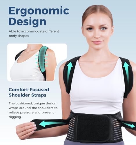 Posture Corrector for Women and Men, Full Back Brace Support with Adjustable Shoulder Straps, Shoulder and Back Straightener Posture Correction, Upper and Lower Back Pain Relief (Black, Small)