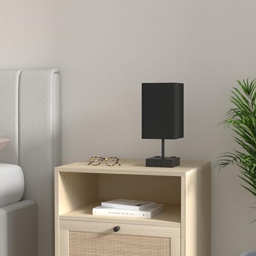 Bedside Table Lamp for Bedroom with 2 USB Ports, 14-Inch, Black