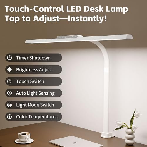 24W Desk Lamp with Clamp, Flicker Free Touch Control Desk Light for Office