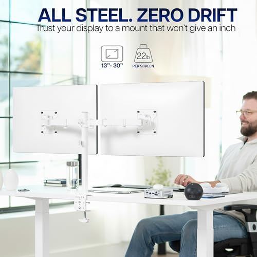VIVO Dual Monitor Desk Mount, Heavy Duty Fully Adjustable Stand, Fits 2 LCD LED Screens up to 32 inches, White, STAND-V032W