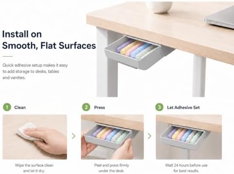 Under Desk Drawer, 2 Pack Self Adhesive Slide Out Desk Storage Drawers