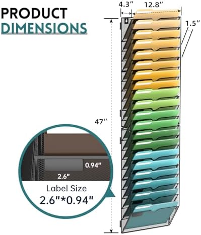 SUPEASY 20 Tier Wall File Organizer, Hanging Wall Mounted Mail Organizer with Label Slots, Metal Mesh File Holder Magazine Rack for Office, Home, School or Classroom, Black