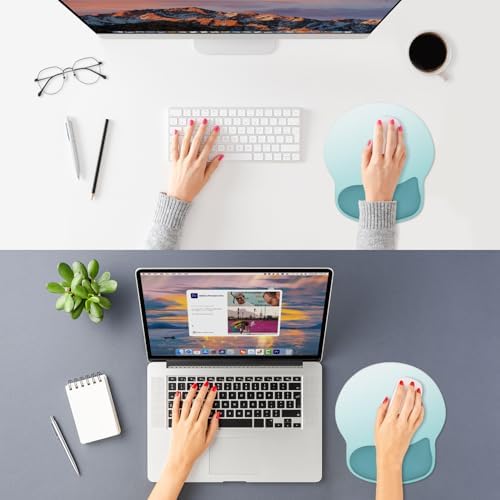 ITNRSIIET Ergonomic Mouse Pad with Wider Memory Foam Wrist Rest +17%, Curved Cushion Reduces Pressure 20%, Pain Relief, Non-Slip, Smooth, Cute Color Desk Accessory, 9.85 x 9 inch, Light Green