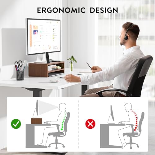 BONTEC Wooden Monitor Stand Riser for Desk, 2-Tier Computer Monitor Stand