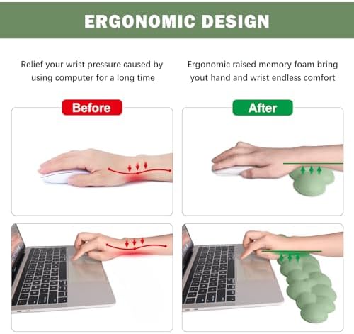 Cloud Keyboard Wrist Rest Mouse Pad Set, PU Leather Memory Foam Wrist Cushion Support, Mouse Wrist Pad, Non-Slip Wrist Support for Home, Office, Green Cloud