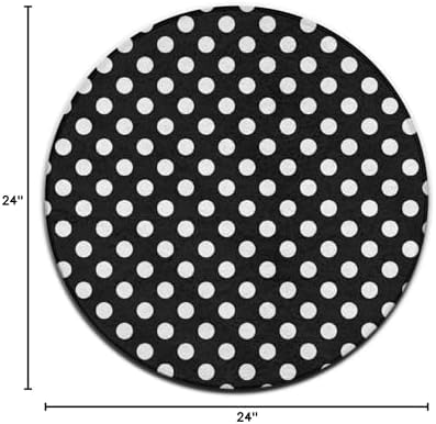 Large Home Decor Mat, Soft Round Yoga Carpet, Non-Slip Machine Washable Home Office Circle Rug Compatible with White Black Polka Dots