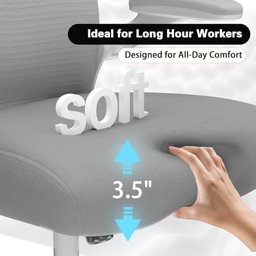 Ergonomic Home Office Chair, 4-Way Lumbar, Thick Cushion, 330LBS (Gray/Finish Silver)