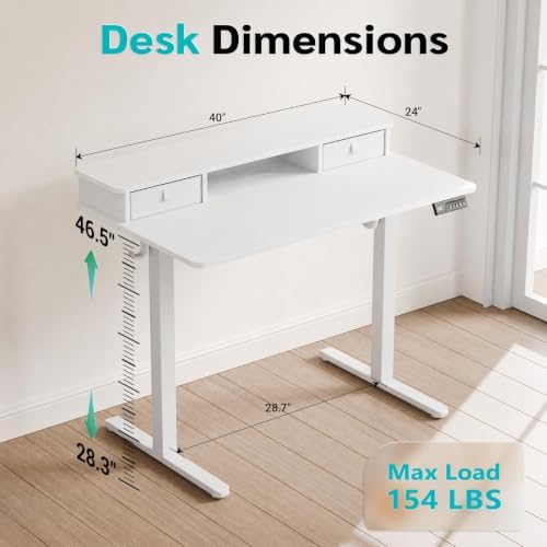 40" x 24" Electric Standing Desk with Dual Drawers, White