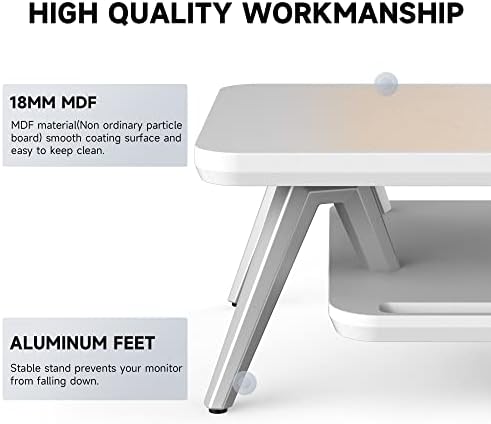 Fenge Dual Monitor Stand Riser, Wooden Desk Shelf with 2-Tier Storage