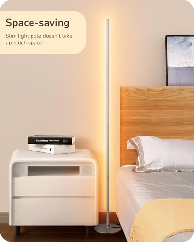 EDISHINE 59.84" LED Corner Floor Lamp, 3000K & Stepless Dimmable, Silver
