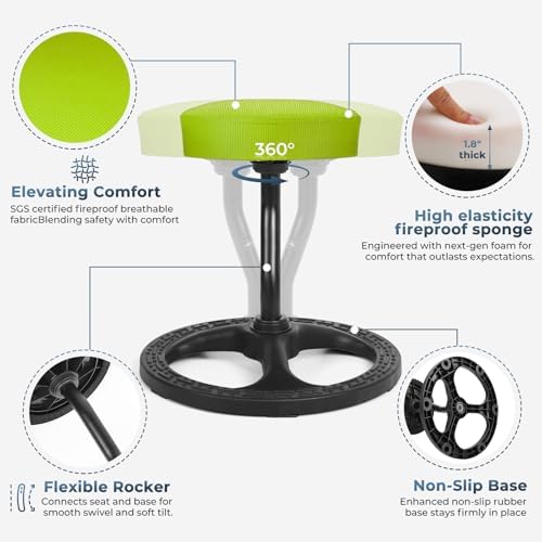 ADHD Chair for Kids, Yoga Chairs for Adults, Wobble Stool Active Flexible Seating Desk Chair with Non-Slip Base and Washable Seat Cover for Stability, Balance, Yoga, Office, School, Classroom